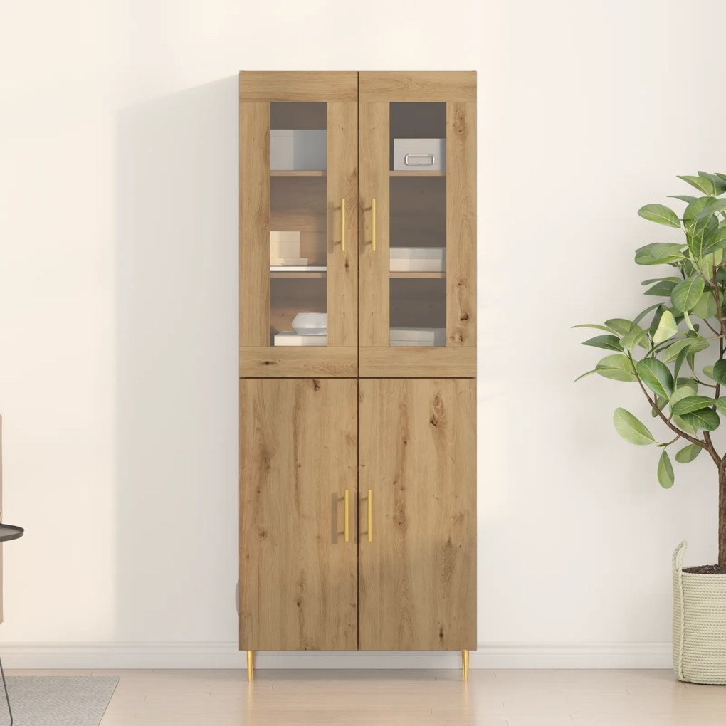 vidaXL Υψηλό Ντουλάπι Μασίφ Δρυς 69.5x34x180 εκ Επεξεργασμένο Ξύλο