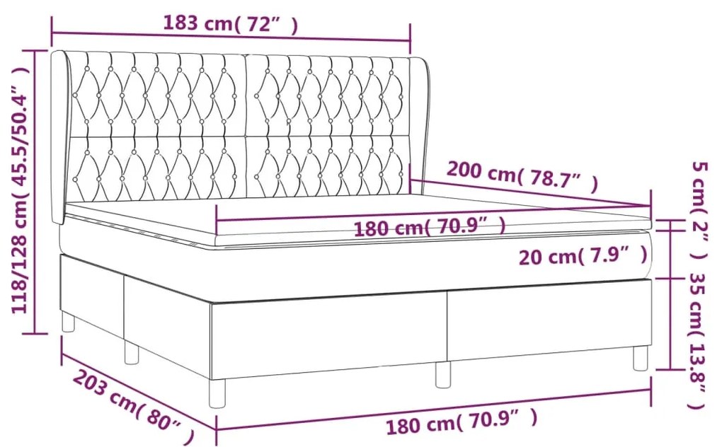 vidaXL Κρεβάτι Boxspring με Στρώμα Κρεμ 180x200 εκ. Υφασμάτινο
