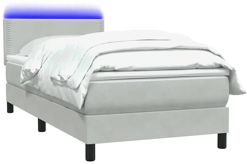 Box Spring κρεβάτι με στρώμα ανοιχτό γκρι 90x220 εκ. Βελούδινο - Γκρι