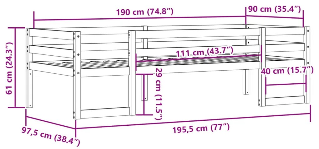 Πλαίσιο Παιδικού Κρεβατιού 90 x 190 εκ. από Μασίφ Ξύλο Πεύκου - Καφέ