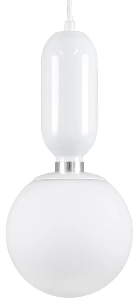 GloboStar® MAVERICK 00944 Μοντέρνο Κρεμαστό Φωτιστικό Οροφής Μονόφωτο 1 x E27 Λευκό Μεταλλικό Γυάλινο Μπάλα Φ15 x Υ33cm