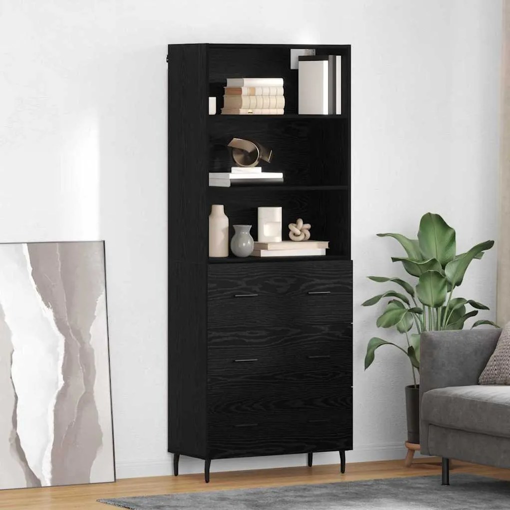 Highboard Μαύρη Οξυά 69,5 x 34 x 180 εκ. Σύνθετο Ξύλο και Γυαλί