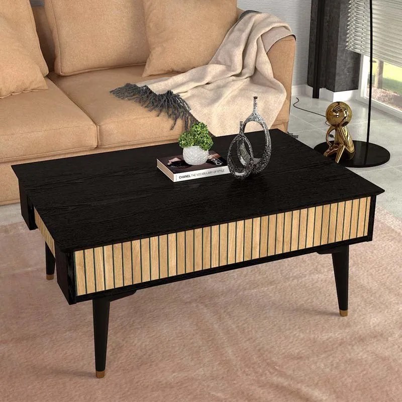 Megapap Τραπεζάκι Σαλονιού Bolea Modern Black - Φυσικό Οξιάς 90x60x38,6εκ.