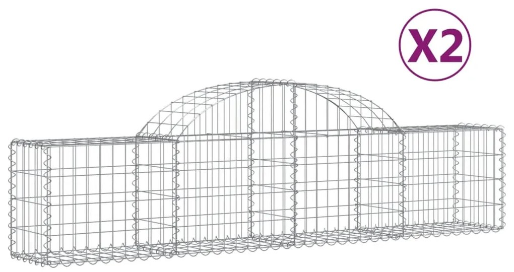 vidaXL Συρματοκιβώτια Τοξωτά 2 τεμ. 200x30x40/60 εκ. Γαλβαν. Ατσάλι