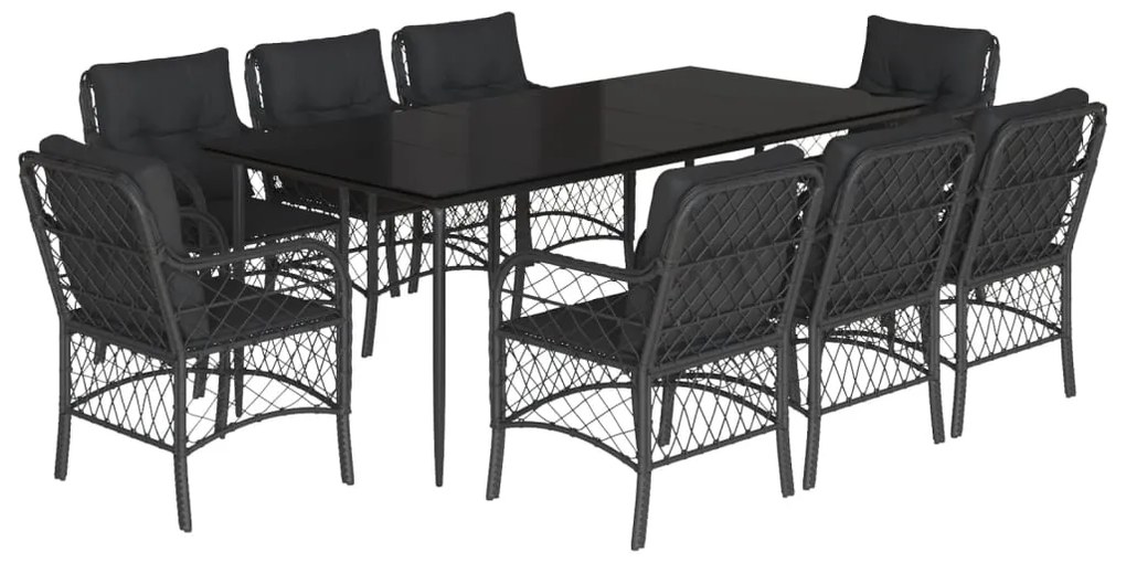 vidaXL Σετ Τραπεζαρίας Κήπου 9 τεμ Μαύρο από Συνθ. Ρατάν με Μαξιλάρια