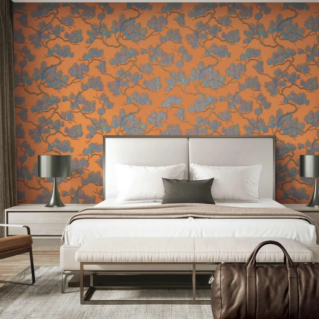 DUTCH WALLCOVERINGS ΤΑΠΕΤΣΑΡΙΑ ΤΟΙΧΟΥ ΠΕΥΚΟ ΜΠΛΕ &amp; ΠΟΡΤΟΚΑΛΙ 437400