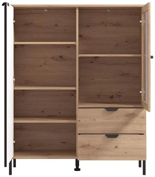 Βιτρίνα Vandea 131 2K2F VS1 Artisan - Μαύρο Μάτ 106x40x131 εκ. 106x40x131 εκ.