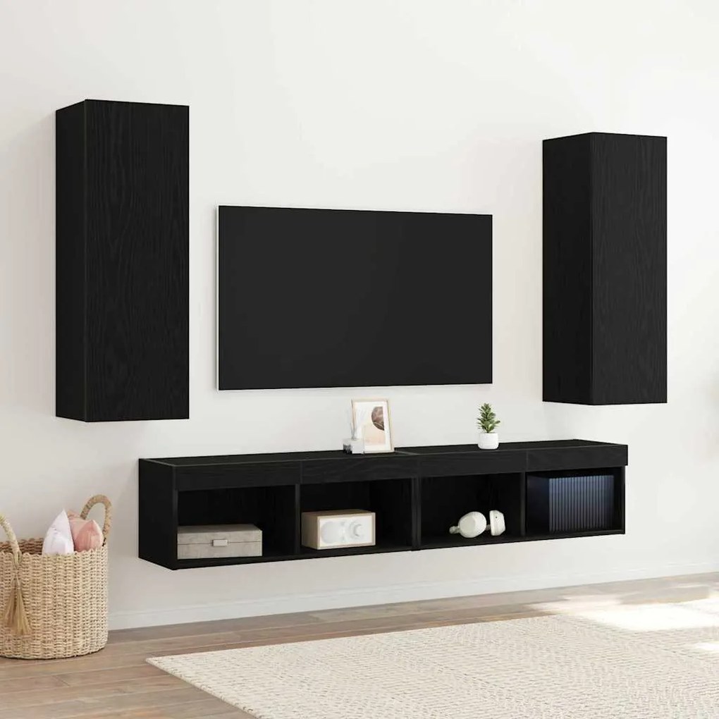 vidaXL Επιτοίχια Ραφιά - 2 τεμάχια, Μαύρη Δρυς, 30.5 x 30 x 90 εκ, Από Επεξεργασμένο Ξύλο