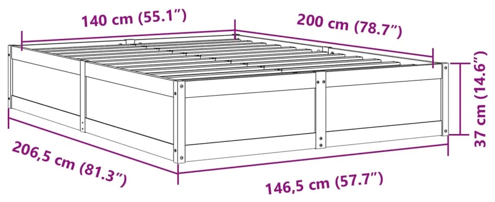 Σκελετός Κρεβατιού Χωρίς Στρώμα 140x200 εκ Μασίφ Ξύλο Πεύκου 3282375
