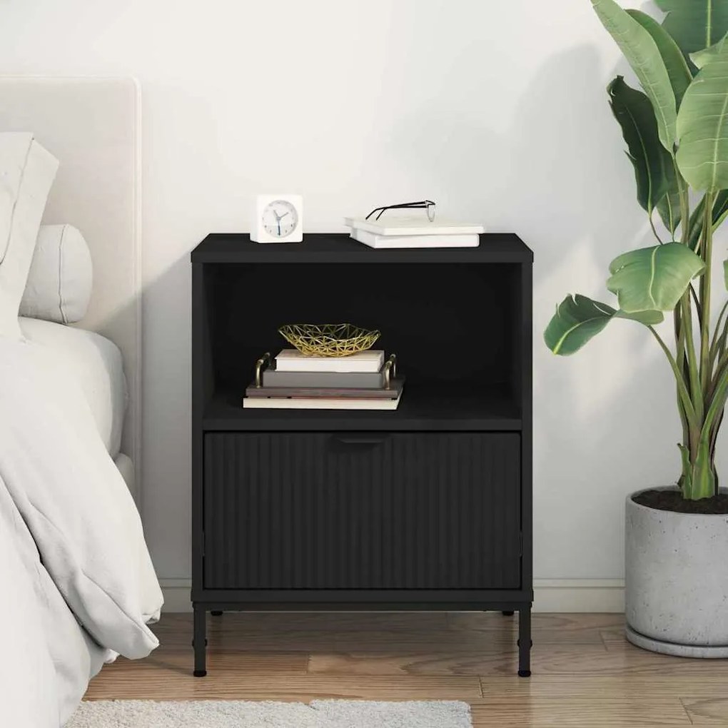 vidaXL Κομοδίνο με συρτάρι Μαύρο 49 x 36 x 61 εκ Επεξεργασμένο ξύλο