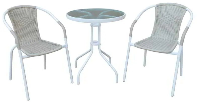 Set BALENO (Τραπέζι Φ60cm+2 Πολυθρόνα) Μεταλική Άσπρο/Beige Wicker