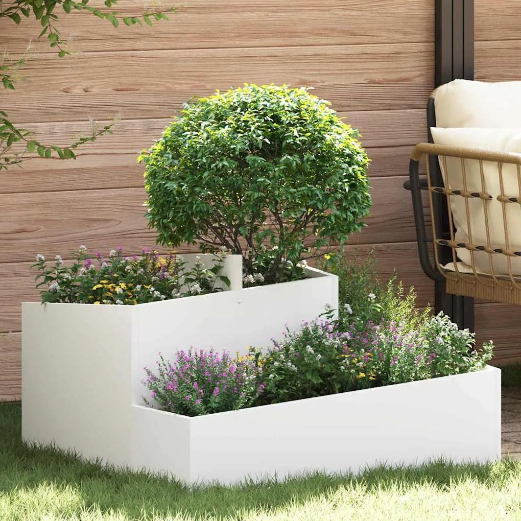 vidaXL Γλάστρα Κήπου Λευκό 80 x 80 x 50 εκ. Κρύα έλαση από χάλυβα