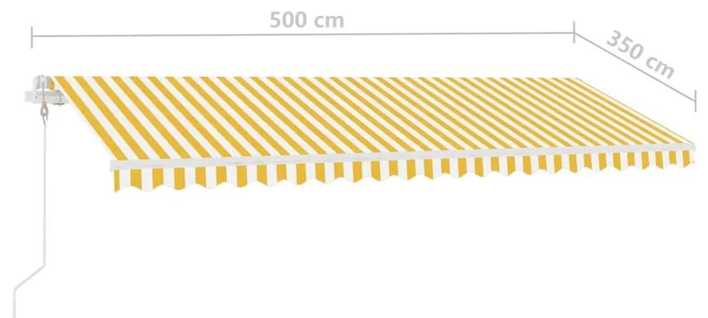 Τέντα Αυτόματη με LED &amp; Αισθ. Ανέμου Κίτρινο/Λευκό 500x350 εκ. - Κίτρινο