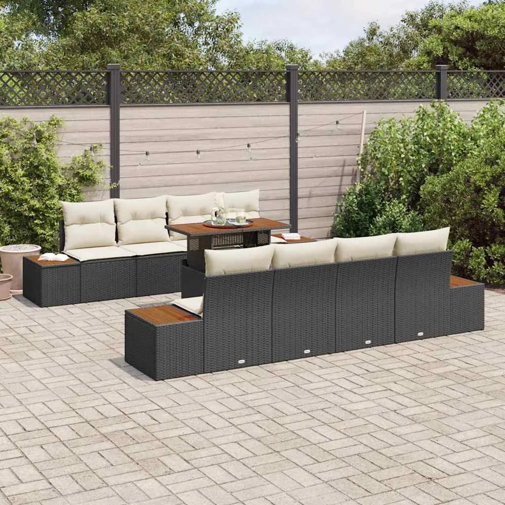 vidaXL Σέτ φαγητού για κήπο 9 pcs Μαύρο και Μπεζ 100 x 55 x 73 εκ