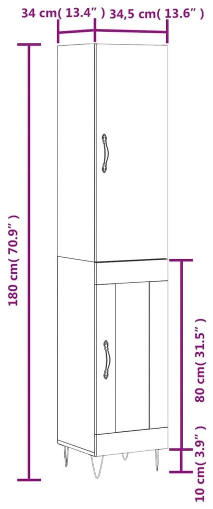 Ντουλάπι Καφέ Δρυς 34,5 x 34 x 180 εκ. από Επεξεργασμένο Ξύλο - Καφέ