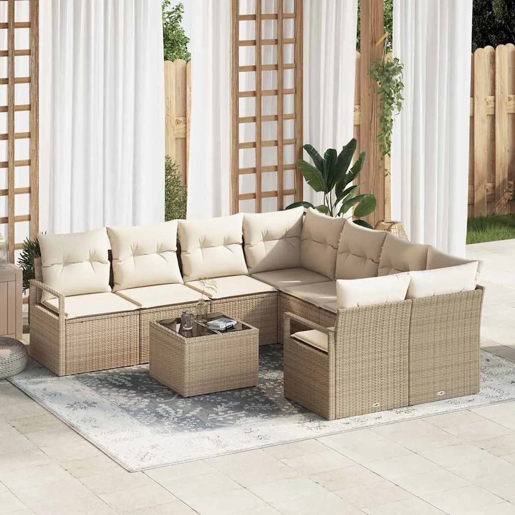 vidaXL Σετ Καναπέ Κήπου 9 pcs Μπεζ, Κρέμα 55 x 55 x 37 εκ