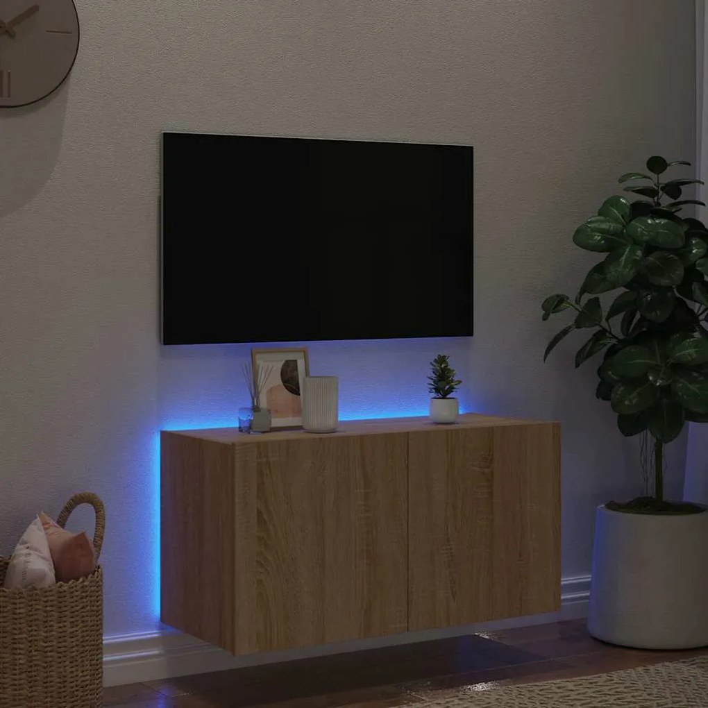 vidaXL Έπιπλο Τοίχου Τηλεόρασης με LED Sonoma Δρυς 80x35x41 εκ.