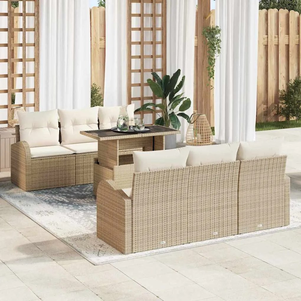vidaXL Σετ Καναπέ Κήπου 7 Τεμαχίων με Μαξιλάρια - Μπεζ Πολυ Ράτταν