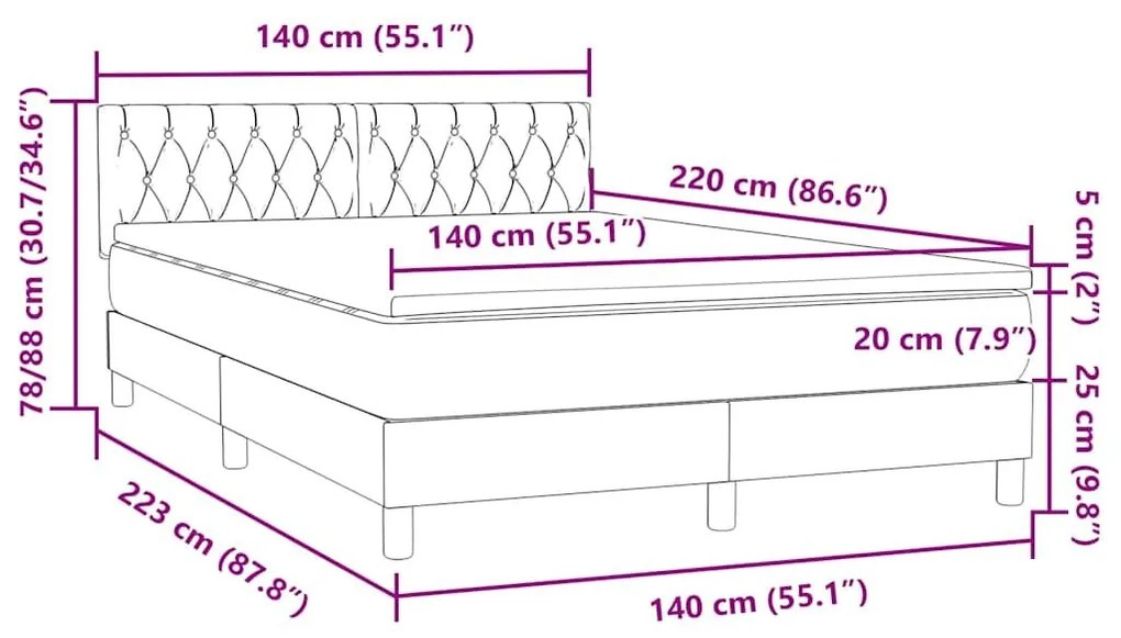 Κρεβάτι Boxspring με Στρώμα Ανοιχτό Γκρι 140x220 εκ. Βελούδινο - Γκρι