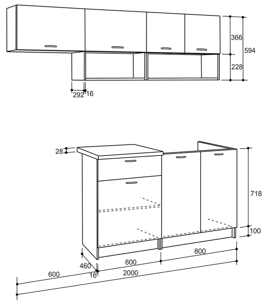 ΣΥΝΘΕΣΗ ΚΟΥΖΙΝΑΣ RODNEY ΜΕΛΑΜΙΝΗ SONAMA-ΛΕΥΚΟ  HM2442 200x46-29,2εκ. - 0521048 - HM2442