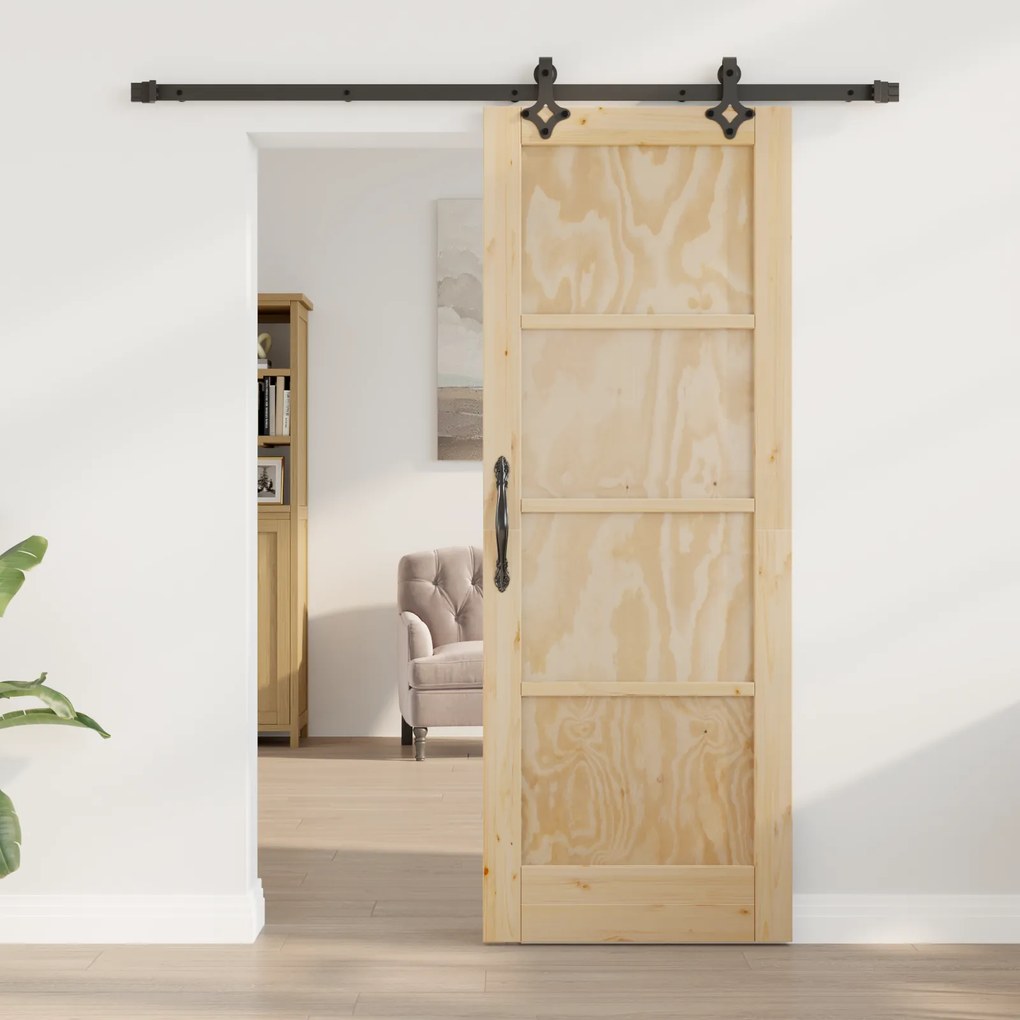 vidaXL Συρόμενη Πόρτα με Σετ Εξαρτημάτων 73.5x198.5 εκ. Συμπαγές Ξύλο Πεύκου