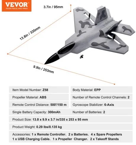 VEVOR RC Airplane Fighter EPP Foam RC Plane Toy with 2.4 GHz Remote Control