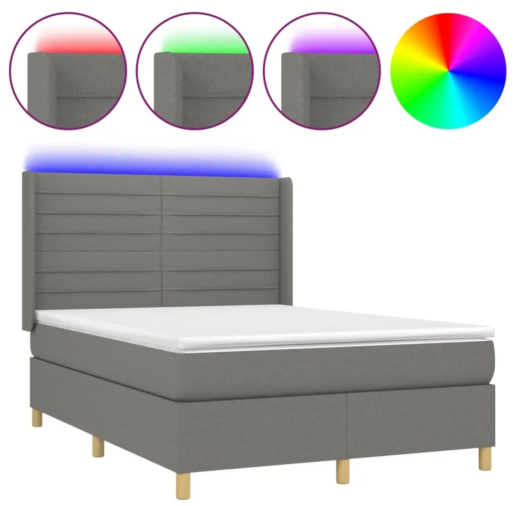 ΚΡΕΒΑΤΙ BOXSPRING ΜΕ ΣΤΡΩΜΑ &amp; LED ΣΚ.ΓΚΡΙ 140X200 ΕΚ ΥΦΑΣΜΑΤΙΝΟ 3138958