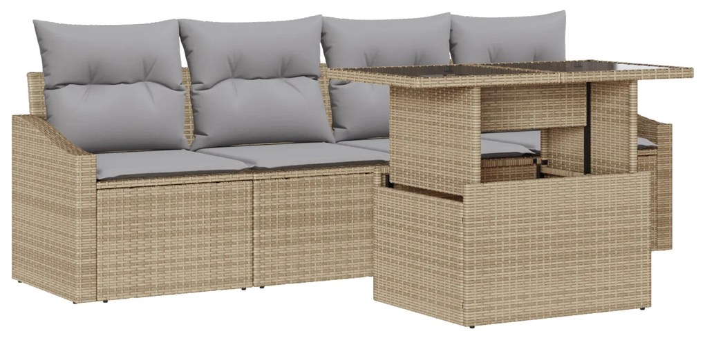 vidaXL Set Καναπέ Κήπου 5 Τεμαχίων με Μαξιλάρια Μπεζ Πολυ Ρατάν