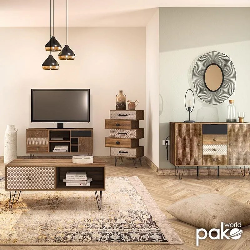 Τραπέζι σαλονιού Boho καρυδί με μεταλλικά πόδια 100x50x46εκ 100x50x46 εκ.