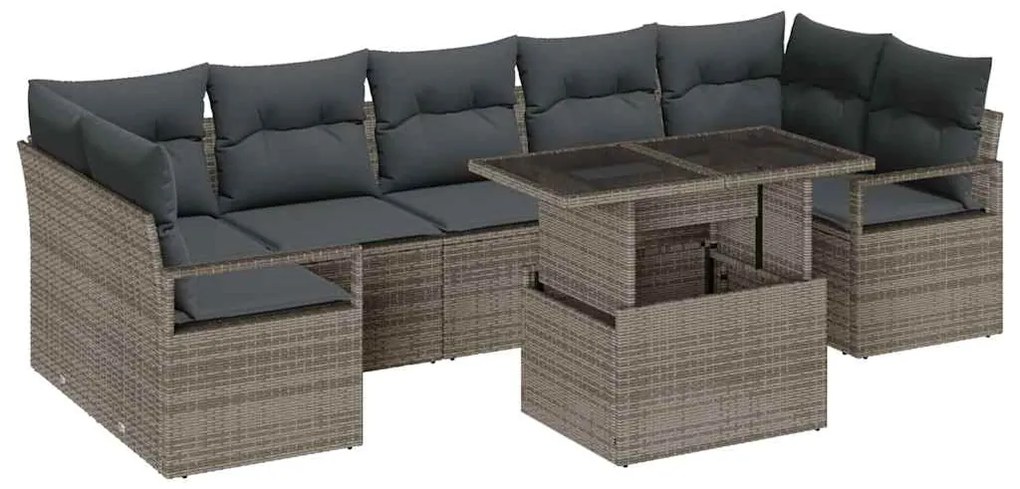 vidaXL Σετ Καναπέ Κήπου με αποθήκευση 8 pcs Γκρι Πολυ ράταν