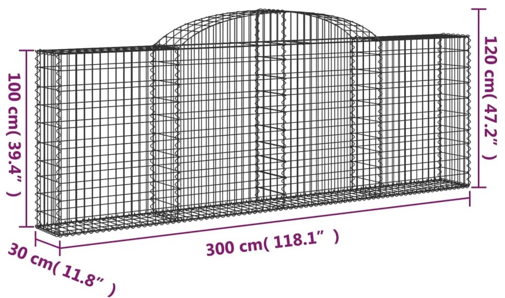 vidaXL Συρματοκιβώτια Τοξωτά 15 τεμ. 300x30x100/120 εκ. Γαλβαν. Ατσάλι