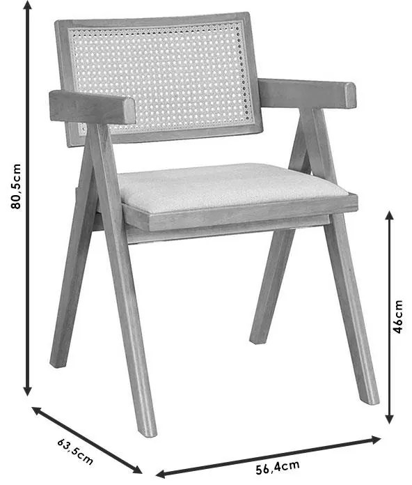 Πολυθρόνα Winslow ξύλο rubberwood ανοικτό καρυδί-pvc rattan φυσικό-ύφασμα γκρι 2αδα 56.4x63.5x80.5 εκ.