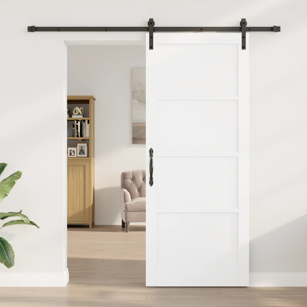 vidaXL Συρόμενη Πόρτα με Σετ Εξαρτημάτων Λευκή 86x211 cm Στερεό Ξύλο Πεύκου