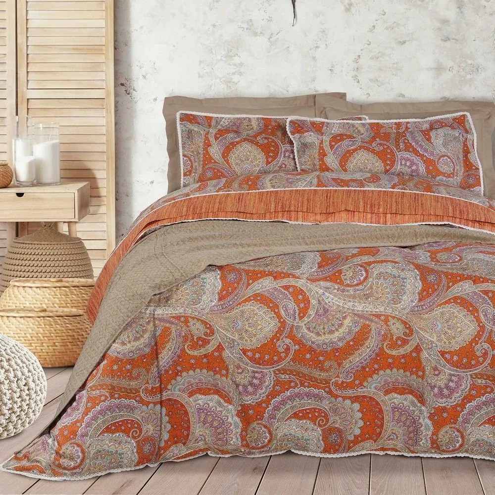 Σεντόνια Prestige 1653 (Σετ 4τμχ) Orange-Purple-Ecru Das Home Υπέρδιπλo 100% Cotton Satin