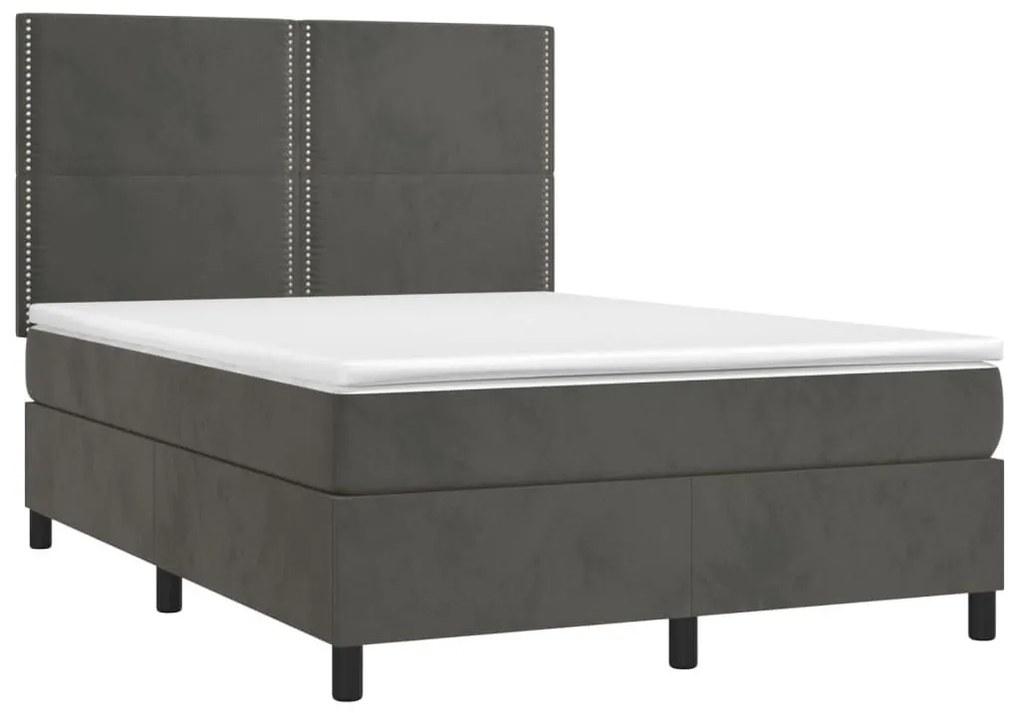 Κρεβάτι Boxspring με Στρώμα &amp; LED Σκ. Γκρι 140x200εκ. Βελούδινο - Γκρι