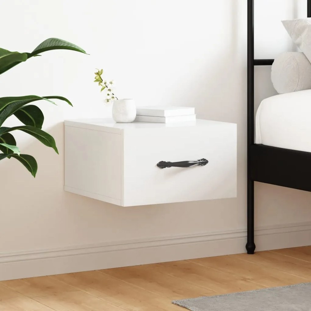 vidaXL Κομοδίνο Επιτοίχιο Γυαλιστερό Λευκό 35 x 35 x 20 εκ.
