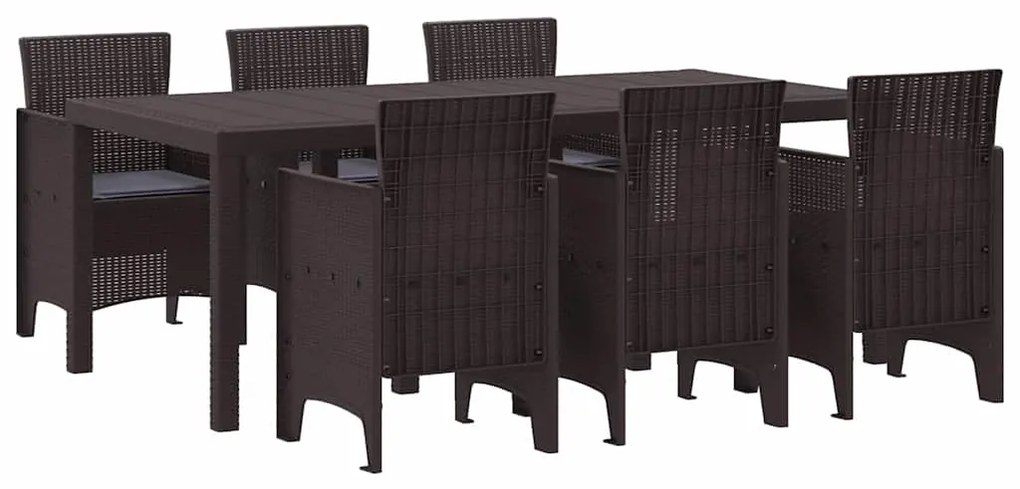 vidaXL Σέτ φαγητού για κήπο 7 pcs Καφέ Rattan Polt