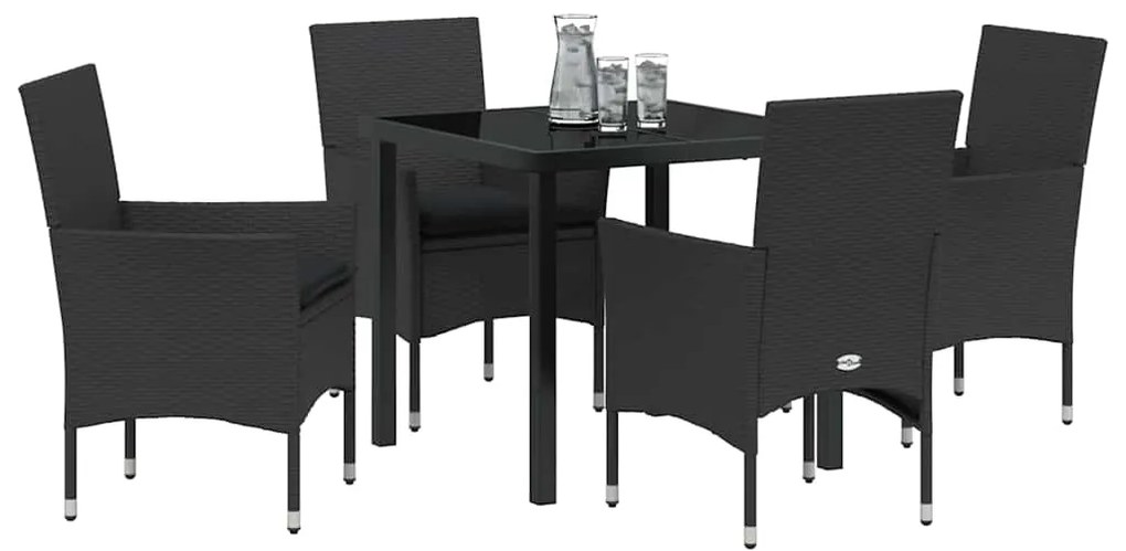 vidaXL Σέτ φαγητού για κήπο με μαξιλάρι 5 pcs Μαύρο Πολυ ράταν