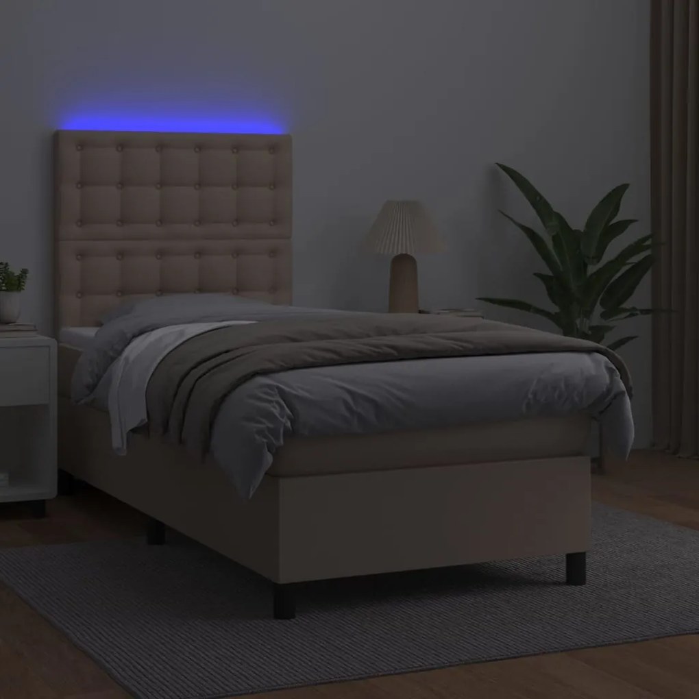 vidaXL Κρεβάτι Boxspring Στρώμα&LED Καπουτσίνο 80x200 εκ. Συνθ. Δέρμα