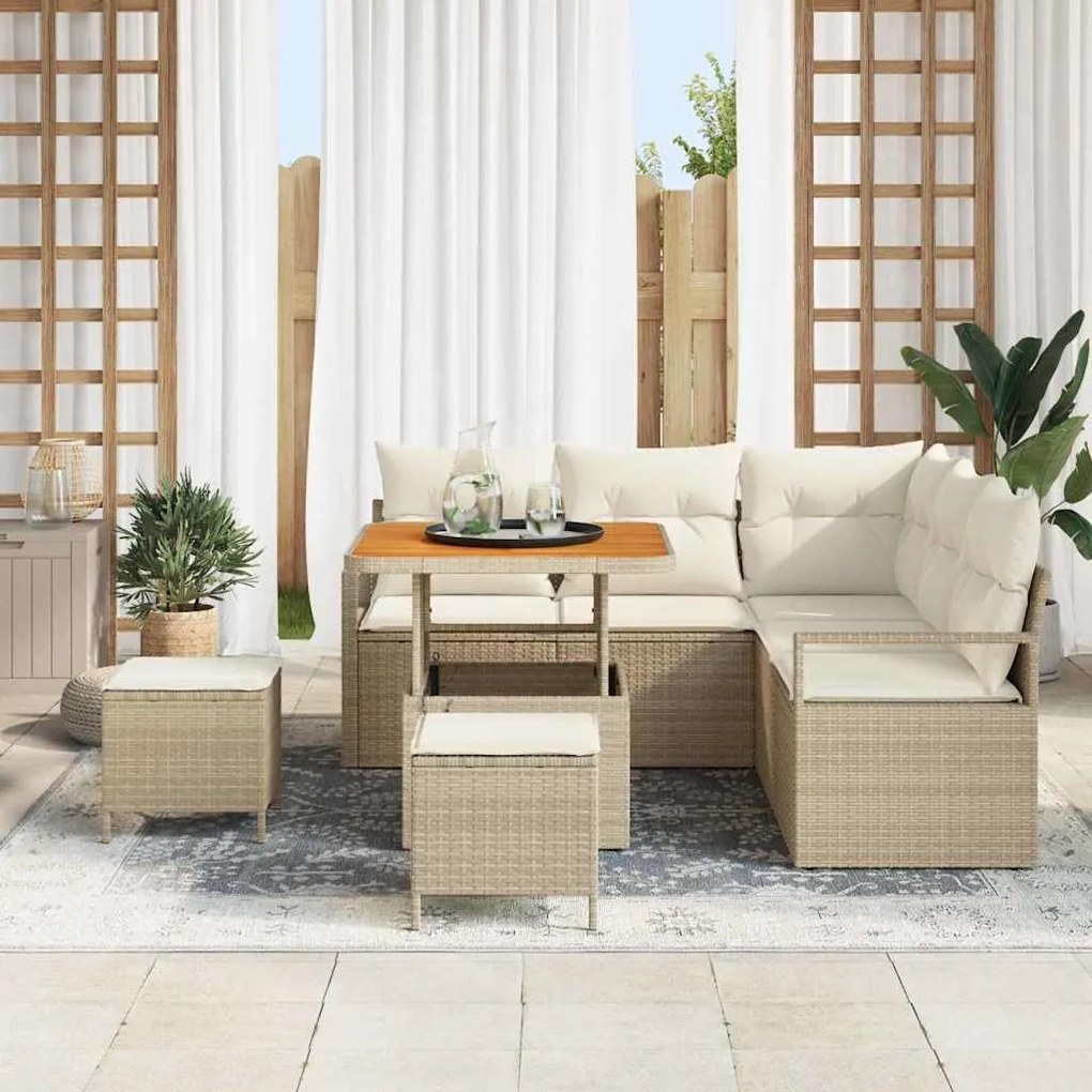 vidaXL Σαλόνι XL 8 Θέσεων με Μαξιλάρια σε Μπεζ Χρώμα - Πολυ Ράττανα