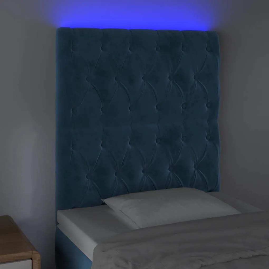 Κεφαλάρι Κρεβατιού LED Σκούρο Μπλε 80x7x118/128 εκ. Βελούδινο - Μπλε