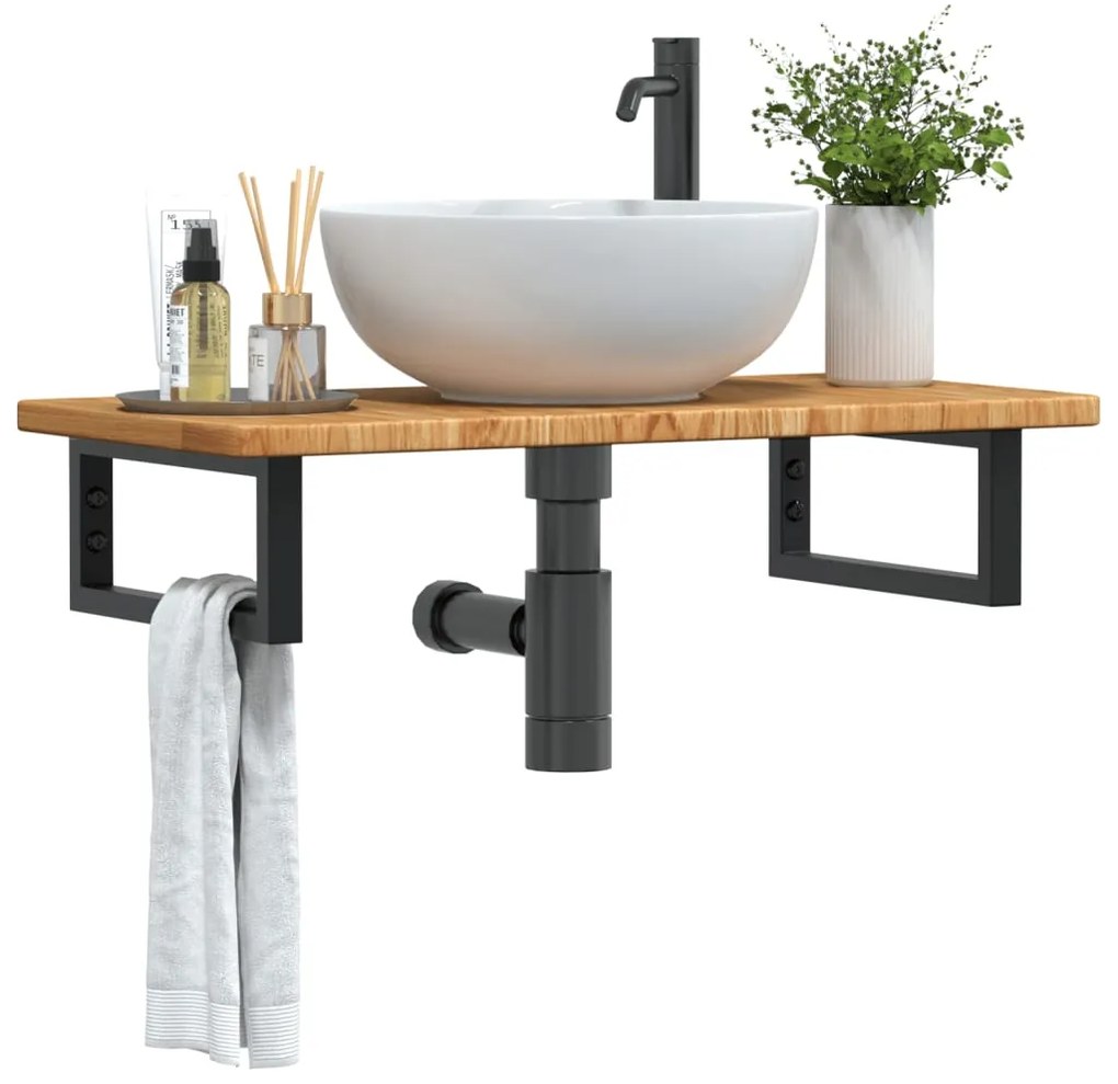 vidaXL Ράφι Νιπτήρα Τοίχου από Ατσάλι / Μασίφ Ξύλο Δρυός