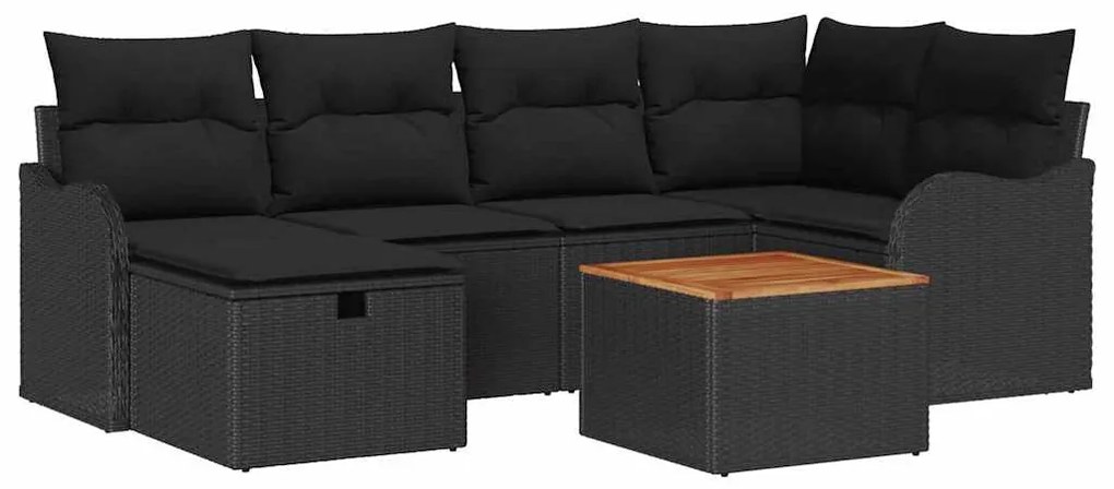 vidaXL Σετ Καναπέ Κήπου με μαξιλάρι 7 pcs Μαύρο Πολυ ράταν