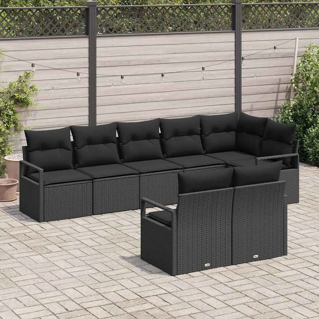 vidaXL Σετ Καναπέ Κήπου 8 pcs Μαύρο Πολυ ράταν