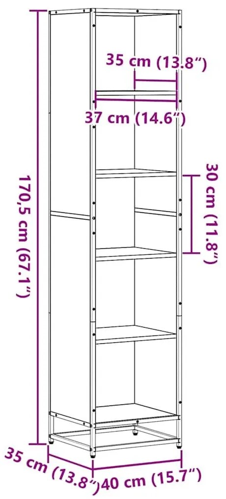 Βιβλιοθήκη Καπνιστή Δρυς 40x35x170,5 εκ. από Επεξεργασμένο Ξύλο - Καφέ