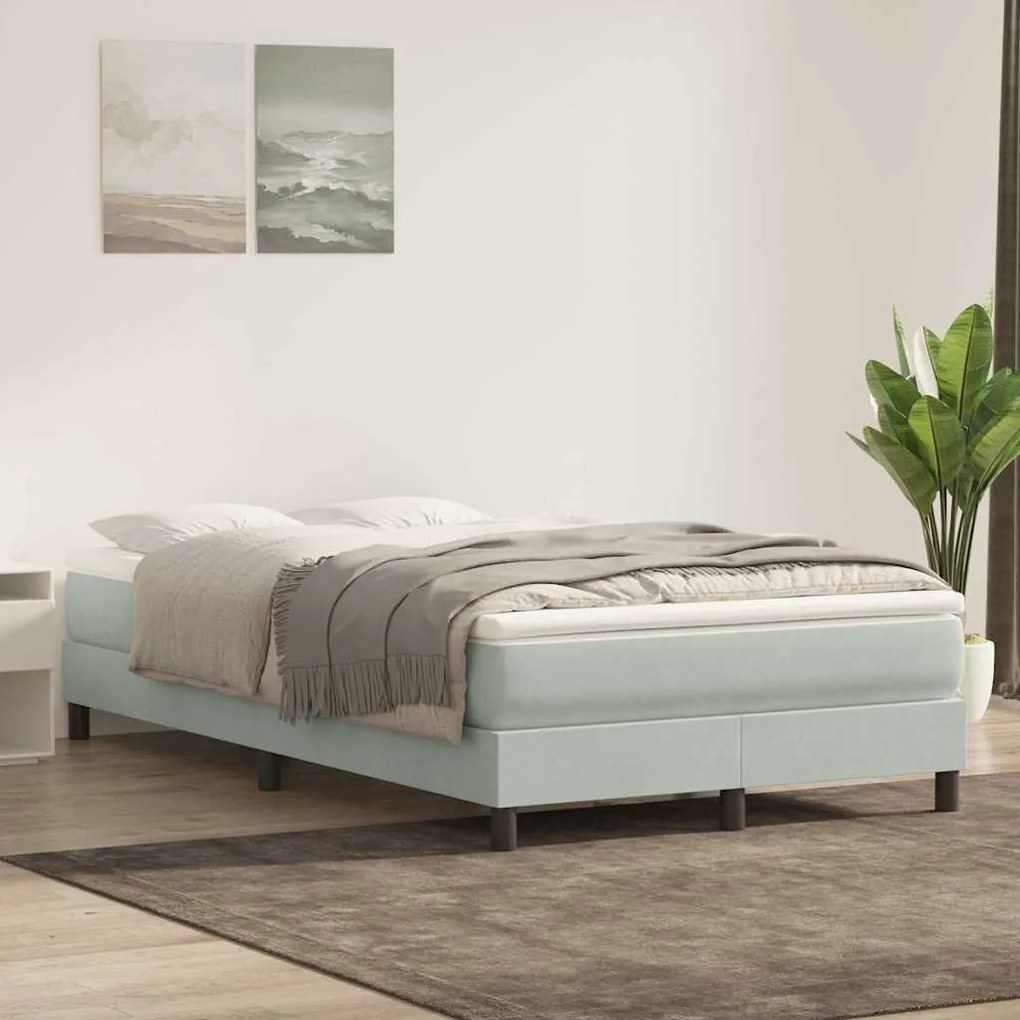 vidaXL Κρεβάτι Boxspring με Στρώμα Ανοιχτό Γκρι 120x220 εκ. Βελούδινο