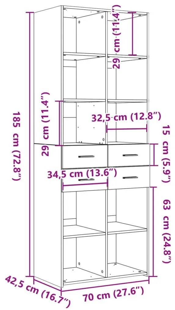 Ντουλάπι Sonoma Δρυς 70x42,5x185 εκ. από Επεξεργασμένο Ξύλο - Καφέ