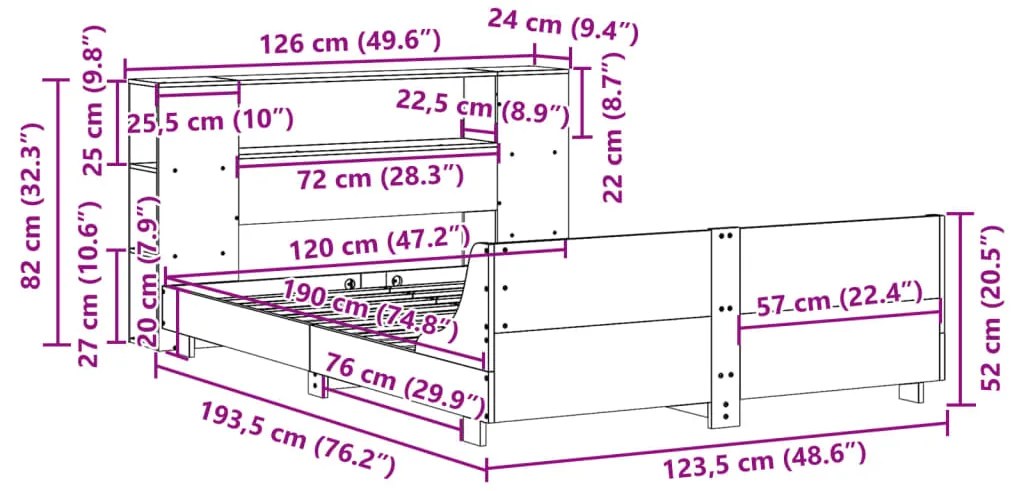 Σκελετός Κρεβ. Χωρίς Στρώμα Καφέ Κεριού 120x190 εκ Μασίφ Πεύκο - Καφέ