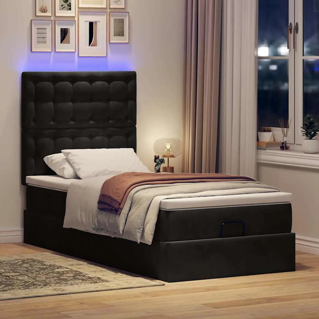Οθωμανικό κρεβάτι με στρώματα &amp; LEDs Μαύρο 80x200cm Velvet 3314428