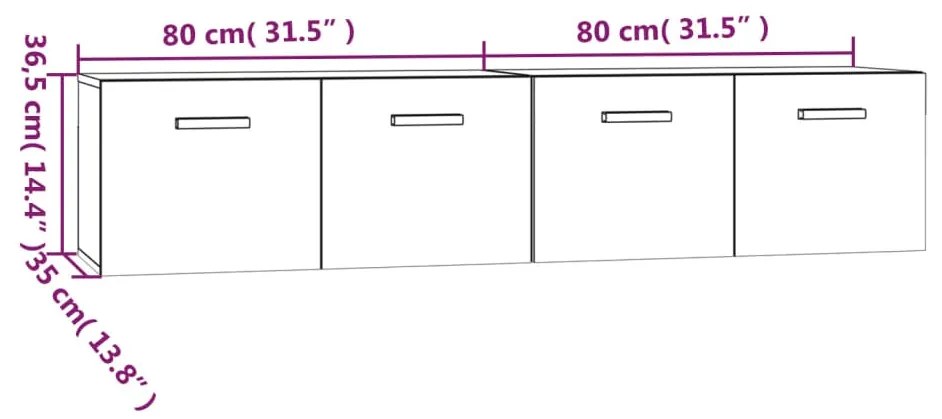 Ντουλάπια Τοίχου 2 τεμ. Καφέ δρυς 80x35x36,5 εκ. Επεξ. Ξύλο - Καφέ